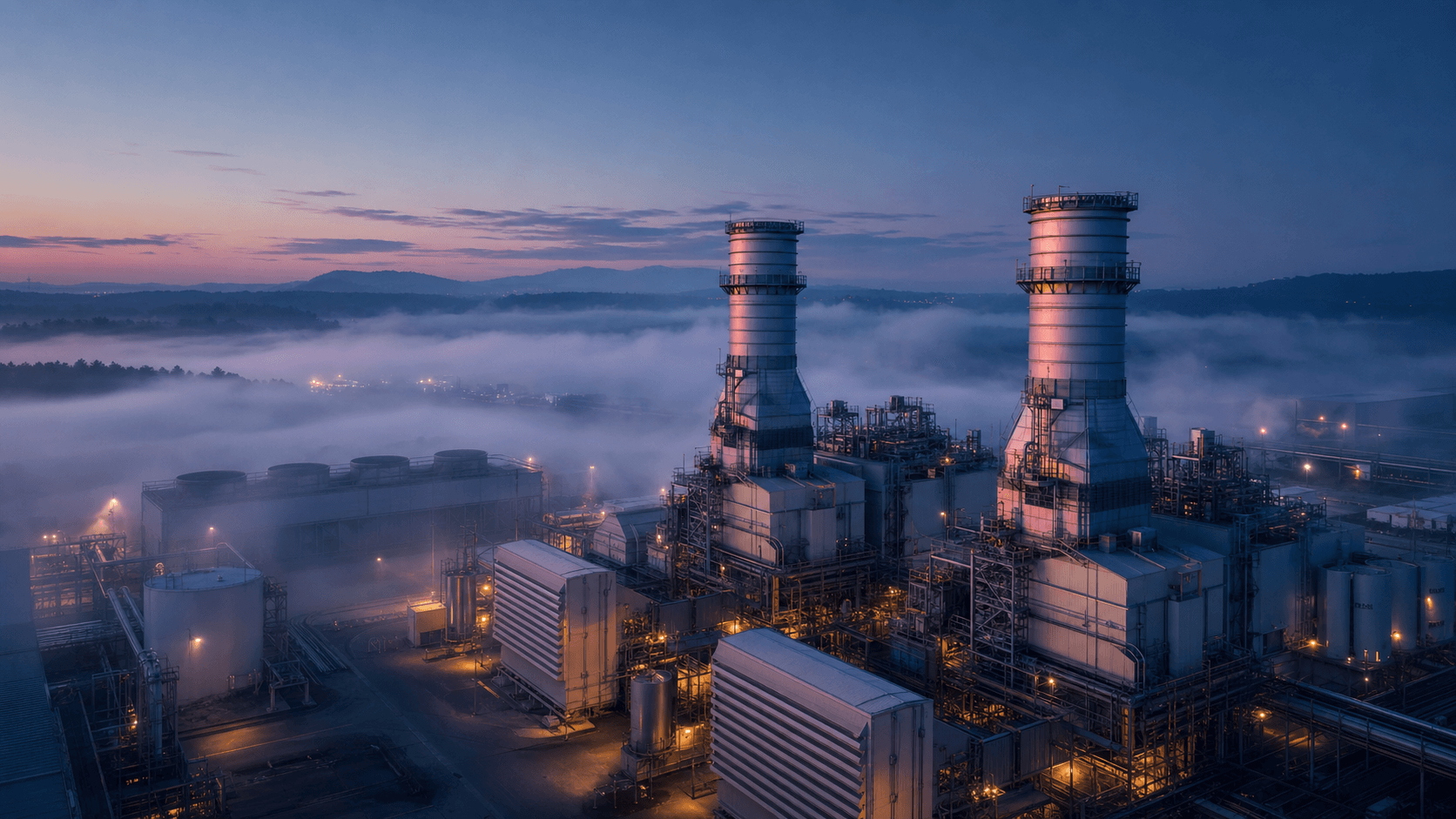 Combined-cycle plant at dawn