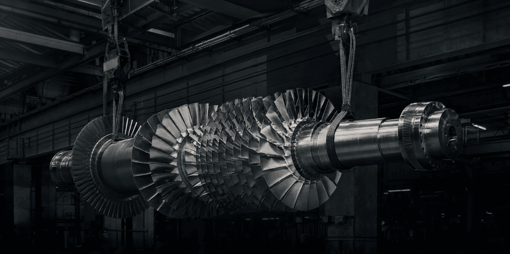 Gas turbine rotor being lifted on a crane